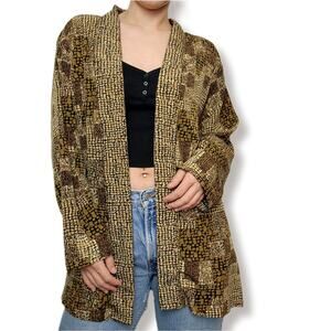 Vintage Neutral Throw Over Open Front Shirt Top Patchwork L